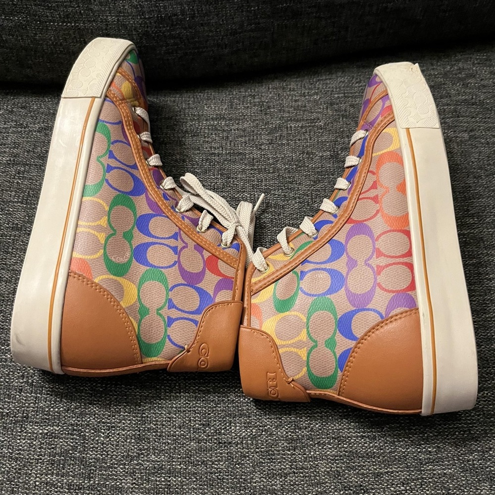 Coach Shoes Womens Size 8.5 Multicolor Signature Canvas High Top Sneakers CA855 - Picture 8 of 10